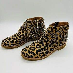 KATE SPADE BETSIE LEOPARD FRINGE CALF HAIR BOOTIE SIZE 7